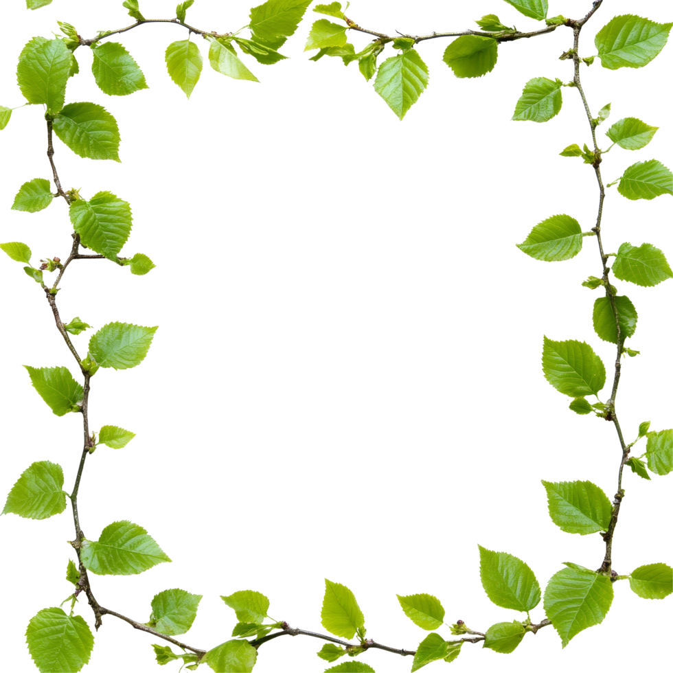 Fresh spring leaf border frame isolated on a bright transparent background for seasonal design purposes, spring leaf frame border isolated on transparent background png