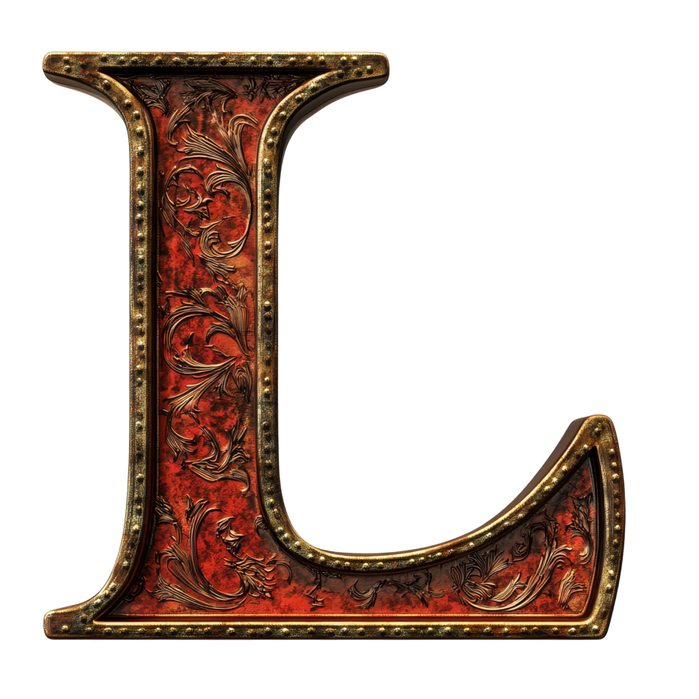 A decorative consonant letter L created with ornate details stands prominently on a transparent background, showcasing artistry, consonant letter l is used to make words on transparent backgroundfile png