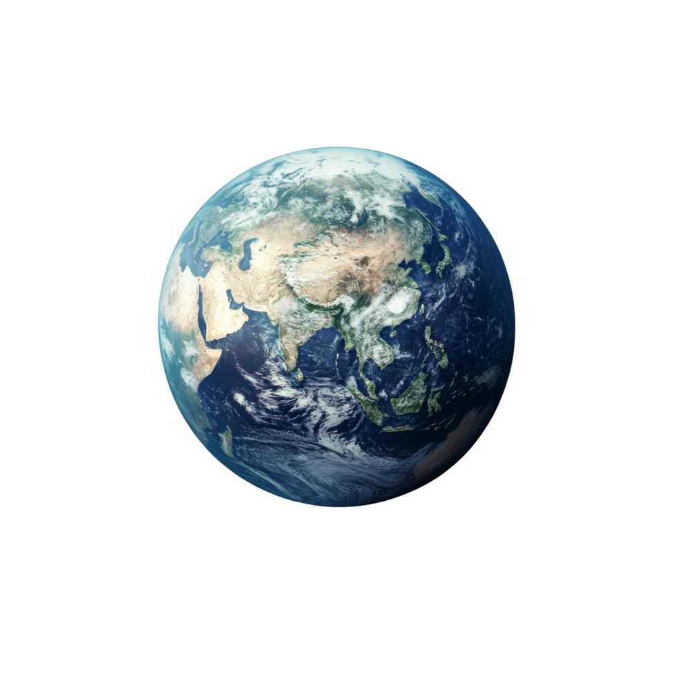 Earth globe viewed from space against a clean transparent background showing continents and oceans in high detail, Earth Globe from Space On transparent background png
