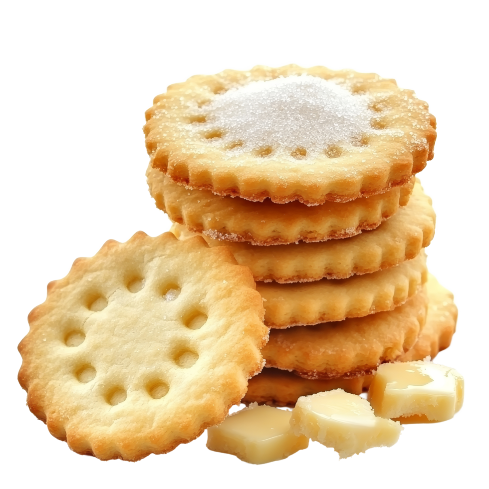 Delicious butter biscuits sprinkled with sugar on a clean transparent background, Biscuits butter with sugar on transparent background png