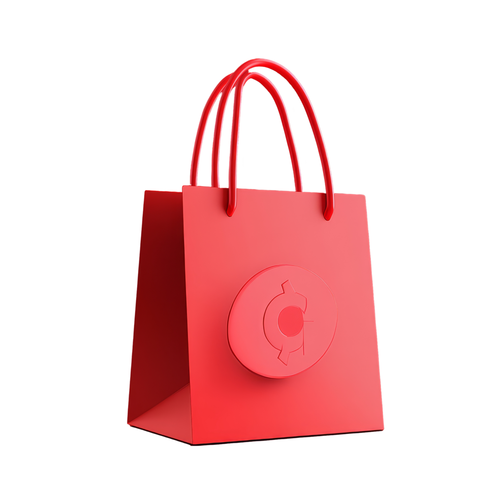 Bright red shopping bag with a sales discount icon prominently featured, perfect for attracting customers, Sales discount icon pop out from shopping bag png