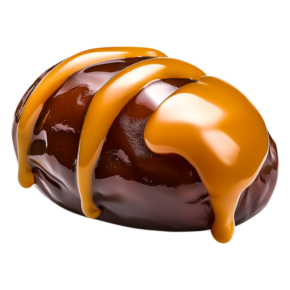 Chocolate Covered Date with Drizzled Caramel Sauce on png