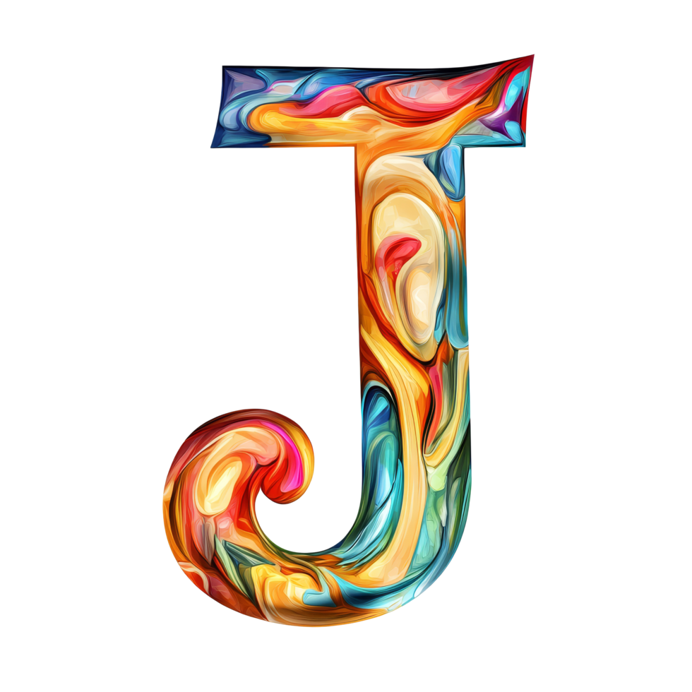 Artistic representation of the consonant letter J intricately designed with vibrant colors on a bright transparent background, consonant letter c is used to make words on transparent backgroundfile png