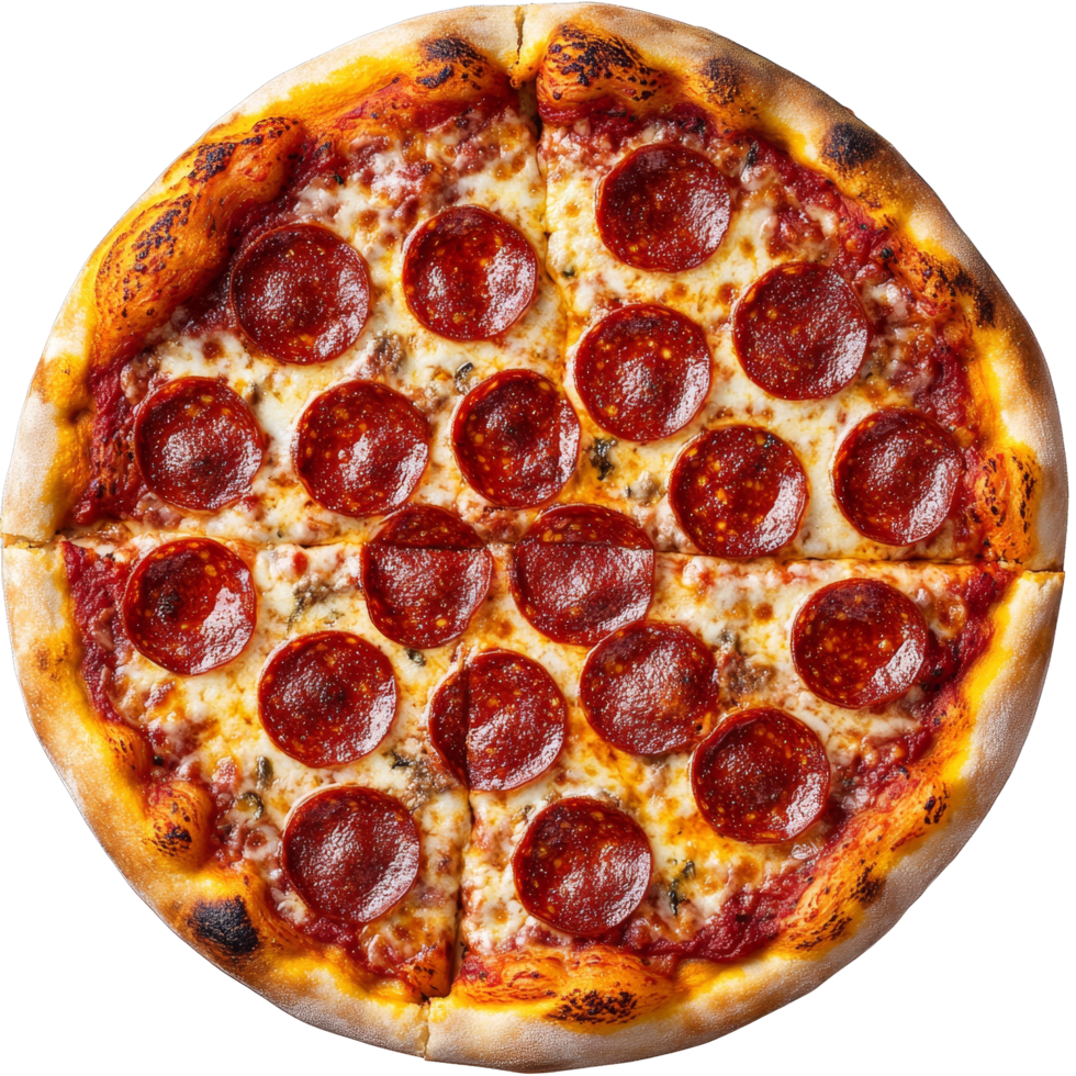 Satisfy your cravings with a delicious Italian pepperoni pizza topped with salami for a perfect meal, Isolated italian pepperoni pizza with salami png