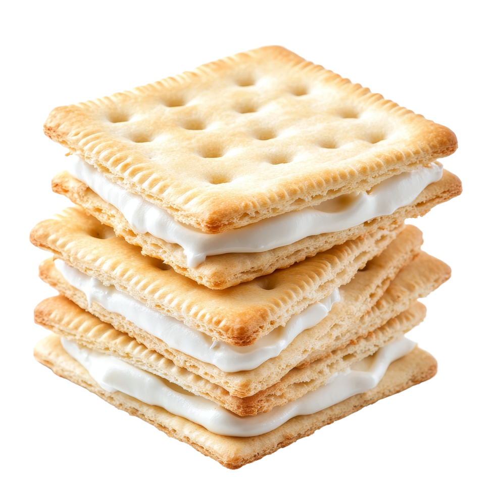 Stack of delicious sandwich crackers filled with cream isolated on a transparent background ready for a tasty snack, sandwich crackers with cream isolated on transparent backgroundfile png