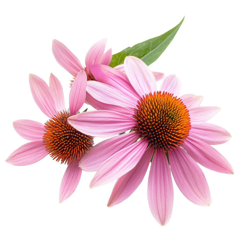 Echinacea flowers in full bloom on a transparent background highlighting their medicinal properties, Medicinal two echinacea flowers on a transparent background png