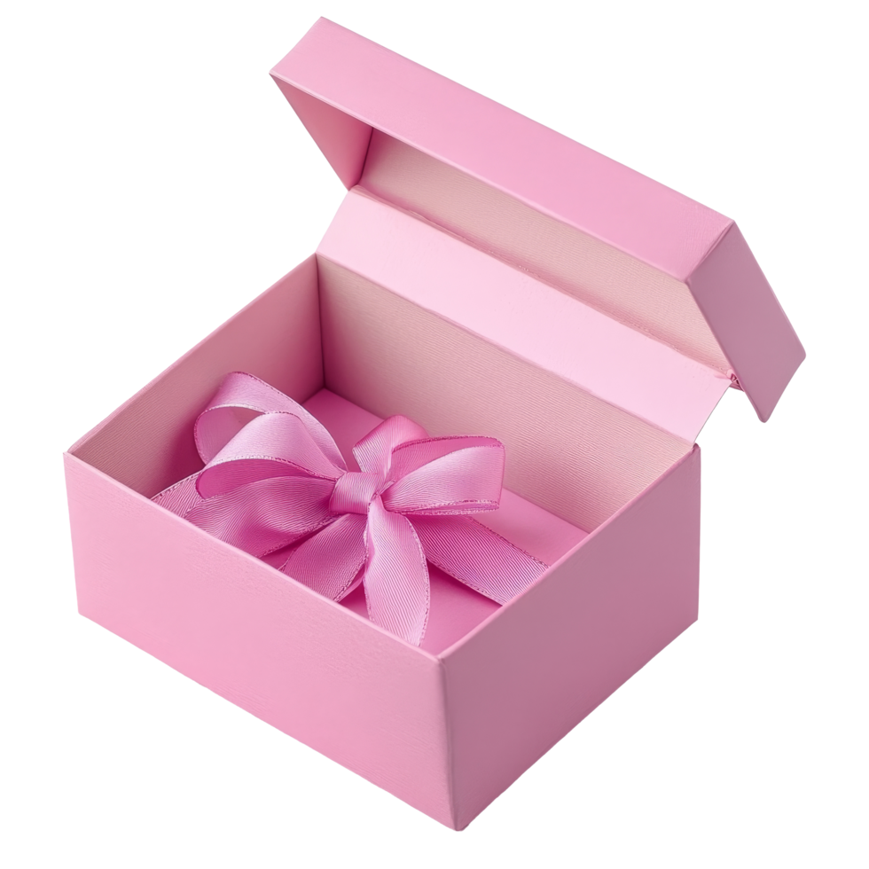 A beautifully arranged pink open gift box showcasing delicate ribbon details ready for special occasions, Pink Open Gift Box png