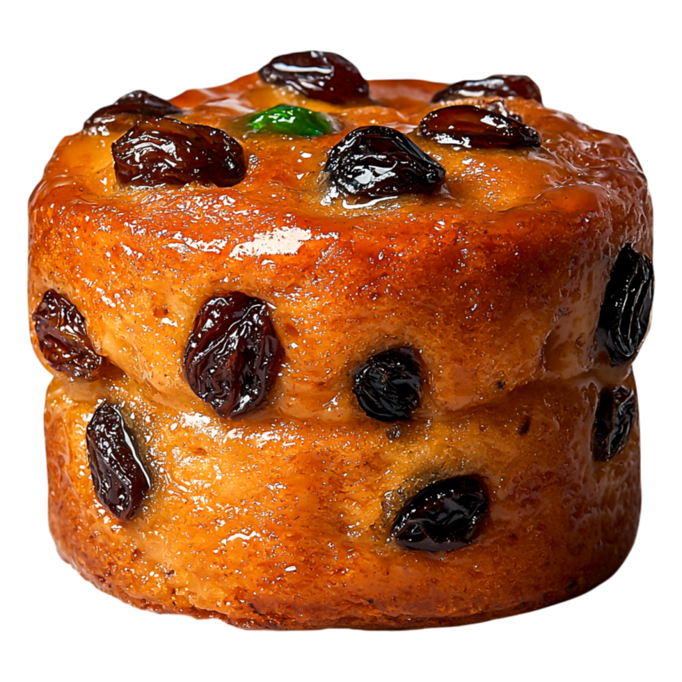 Moist Fruit Cake with Glazed Toppings and Assorted Raisins png