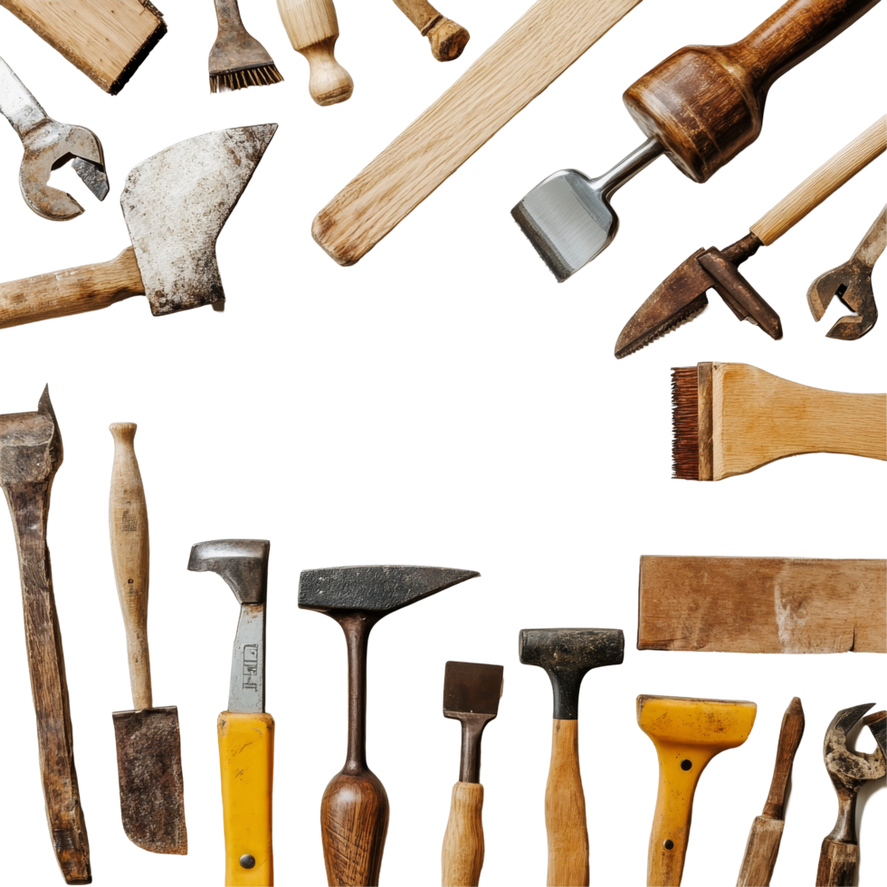 Essential carpentry tools on a transparent background, highlighting craftsmanship for woodworking projects, Carpentry tools on transparent background with copy space Stock Photo png