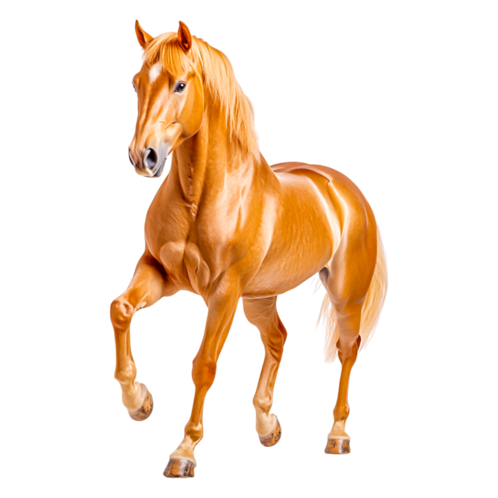 Stunning Golden Horse in Dynamic Pose with Shiny Mane and Coat png