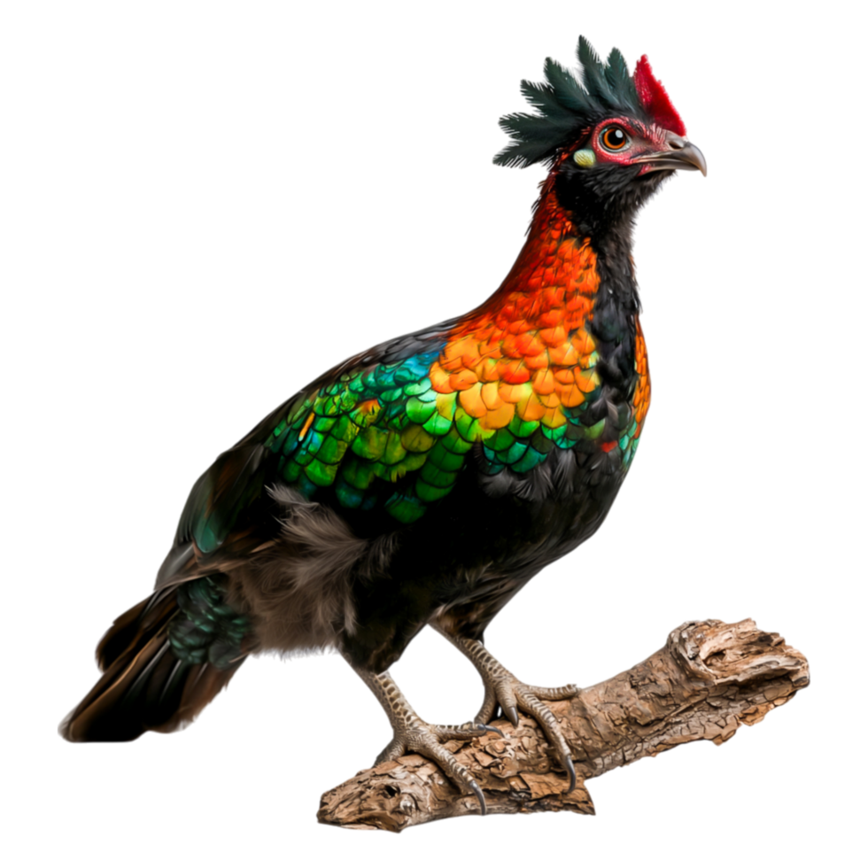 Colorful Exotic Bird Perched on a Branch with Vibrant Feathers png
