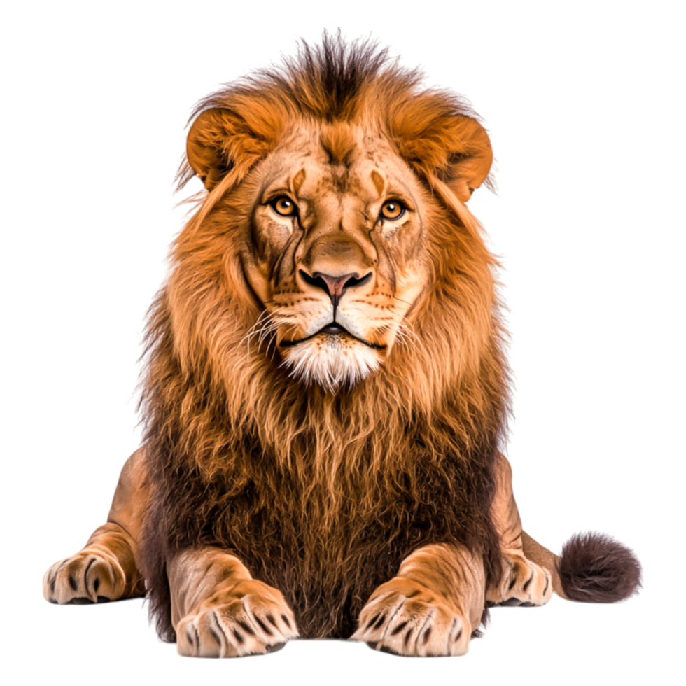 Majestic Lion with Thick Mane Sitting Proudly on Display png