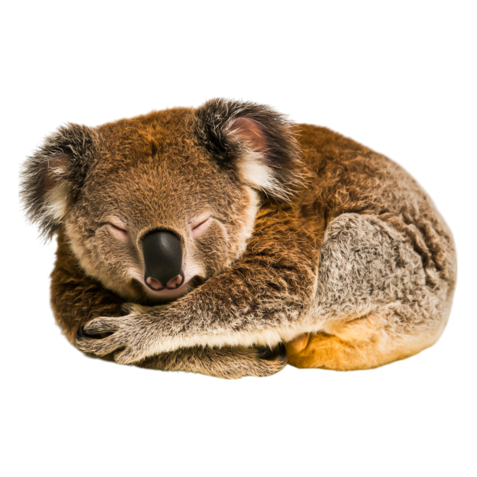 Cute and Sleepy Koala Nestled Against Its Body in Natural Habitat png
