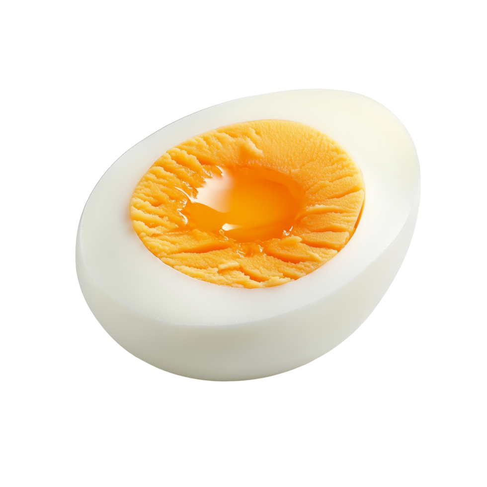 A freshly boiled egg on a transparent background showcasing its vibrant yolk and smooth texture, boiled egg on transparent background full depth of field png