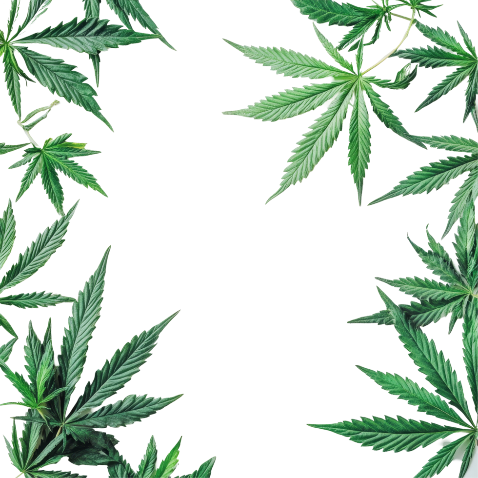 Green cannabis hemp leaves arranged on a transparent background for a fresh botanical display, Cannabis hemp leaves transparent background png