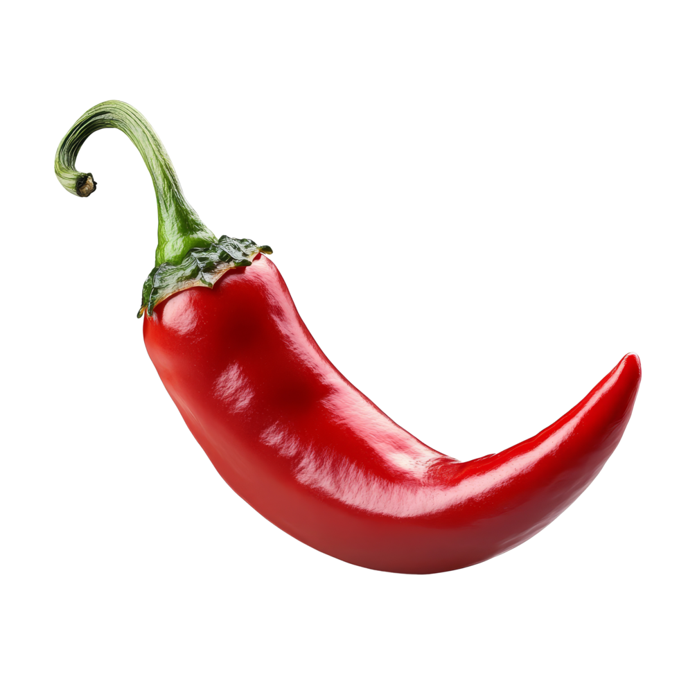 Bright red chili pepper isolated on a clean transparent background, showcasing its vibrant color and unique shape, Red chili pepper isolated on transparent background png