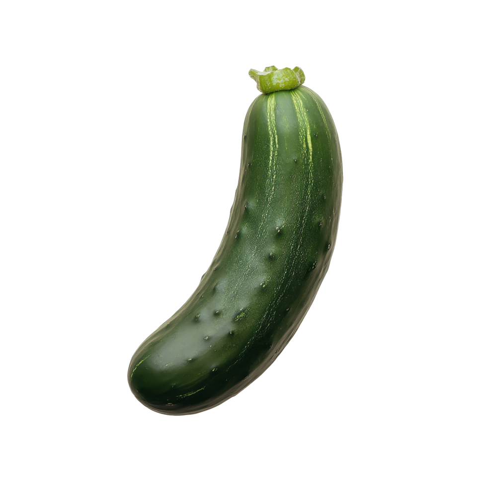 Fresh cucumber resting on a clean transparent background showcasing its vibrant green color and smooth texture, striped cucumber on transparent background png