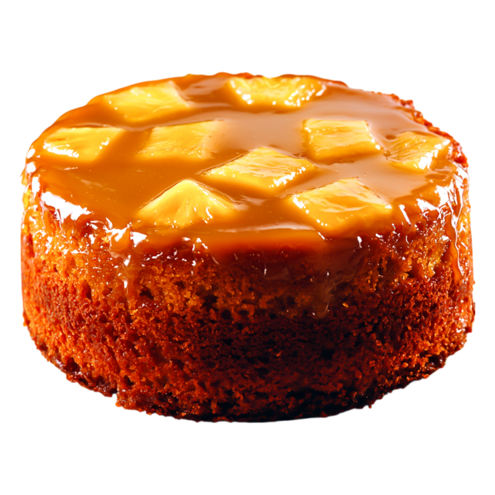 Delicious Pineapple Upside Down Cake with Golden Glaze and Fruit png