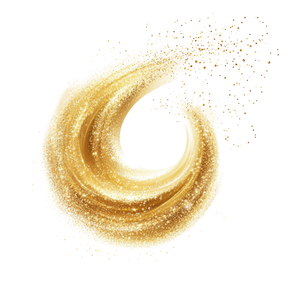 Elegant gold dust swirl creating a captivating wave pattern against a transparent background for design or decoration, Gold Dust Swirl Elegant Wave, file of isolated object on transparent background png