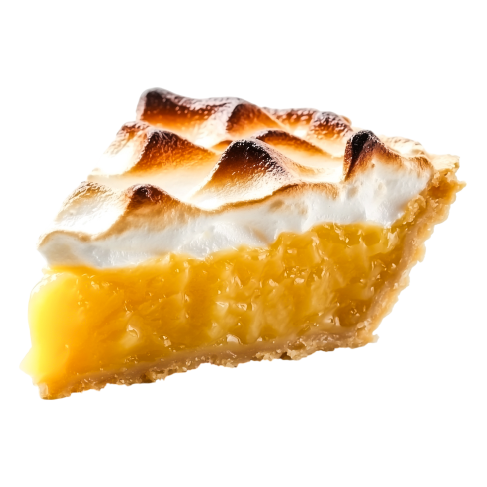 Delicious Slice of Homemade Lemon Meringue Pie with Golden Filling png