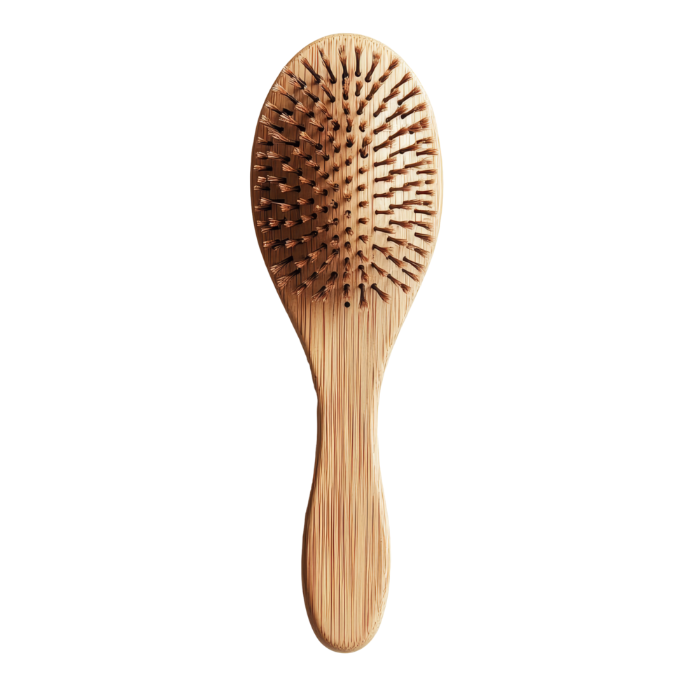 Wooden hairbrush with natural bristles showcasing simplicity and elegance against a pristine transparent backdrop, wooden hairbrush isolated transparent background png
