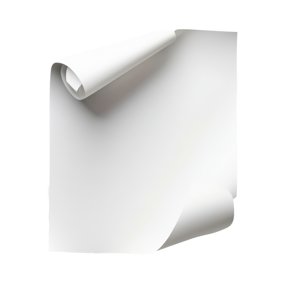 Curled paper page on a transparent background showcasing elegant simplicity and clean design aesthetics, paper page curl on transparent backgroundfile png