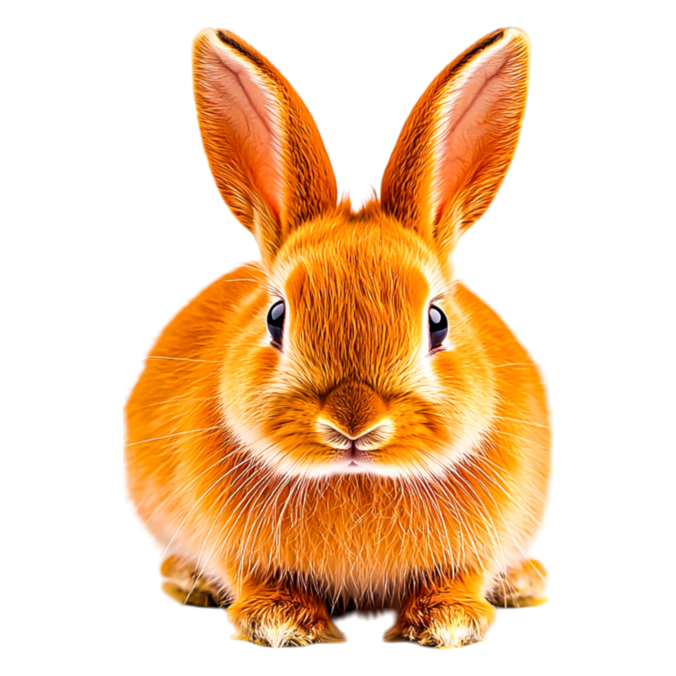 Cute fluffy rabbit with vibrant orange fur sitting calmly png
