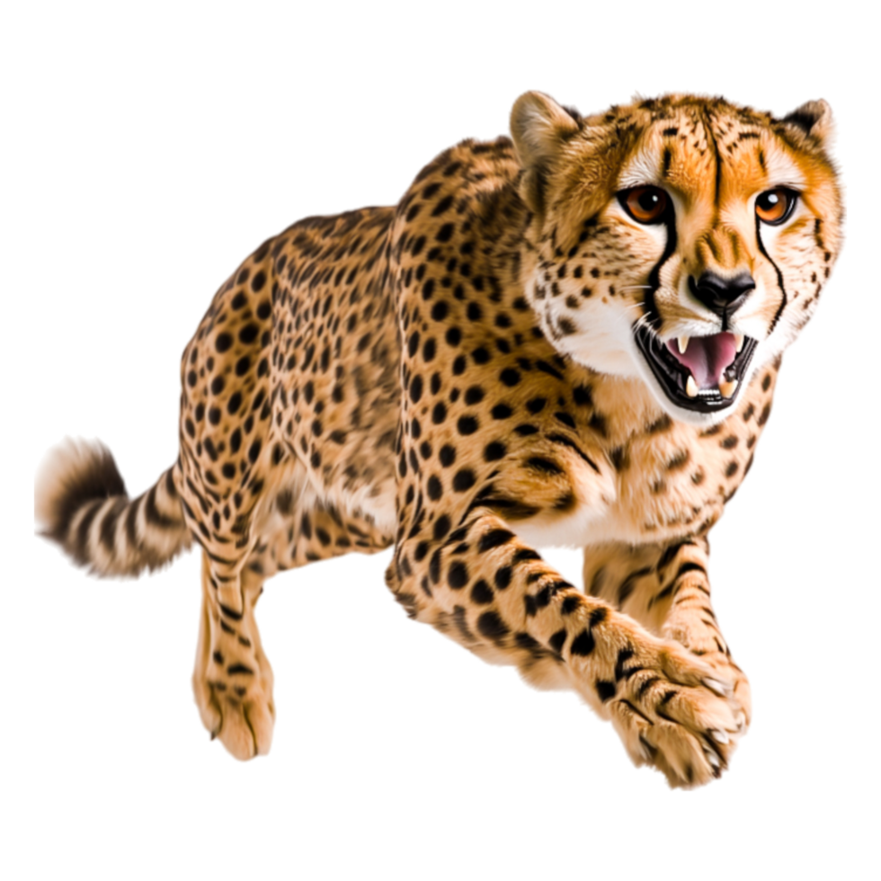 Cheetah in Motion with Intense Expression Captured in closeup png