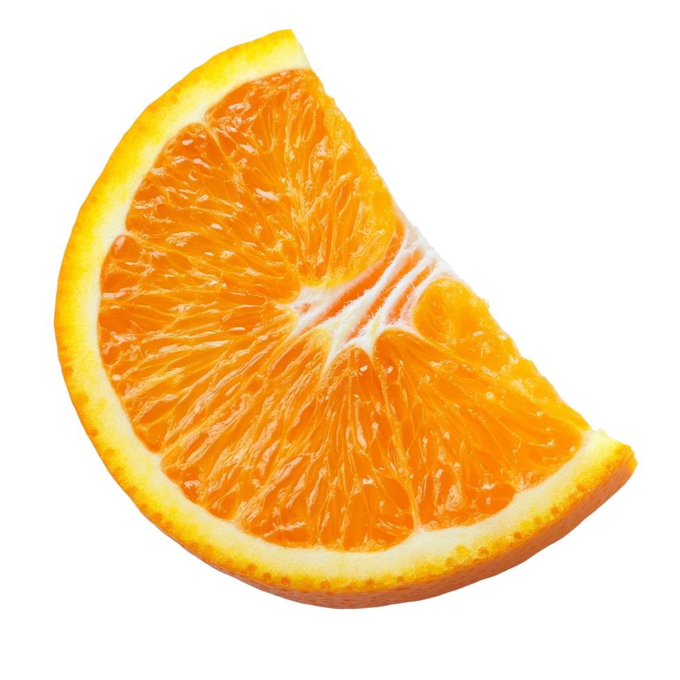 Freshly sliced orange fruit resting on a clean transparent surface, showcasing its vibrant color and juicy texture, slice orange fruit on transparent background png