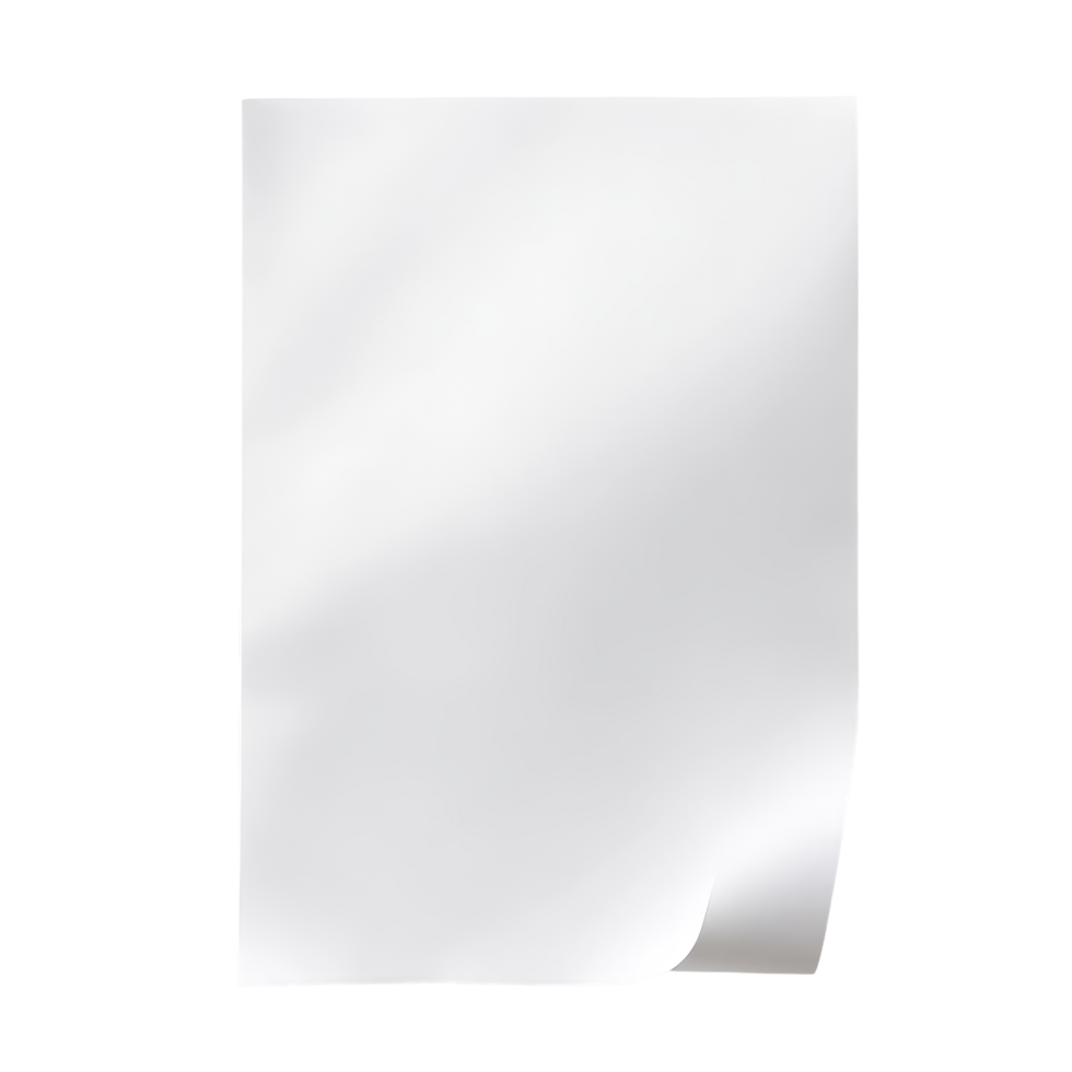 A curled transparent sheet of paper lying against a plain transparent background featuring soft lighting and minimal distractions, transparent sheet of paper on transparent backgroundfile png