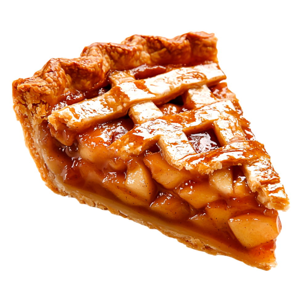 Delicious Slice of Caramel Apple Pie with Lattice Crust Design png