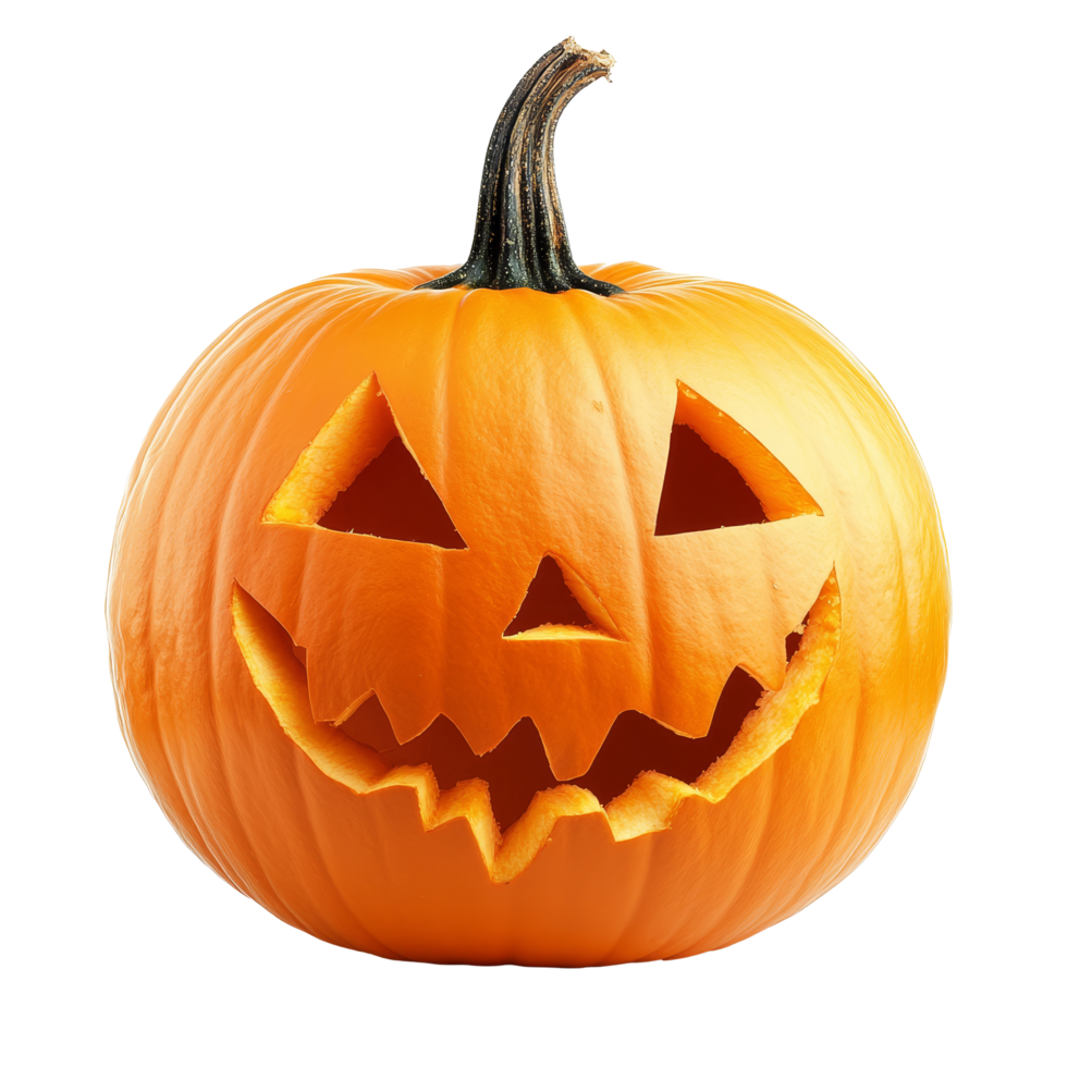 Carved Halloween pumpkin with a spooky face isolated against a transparent background showcasing festive autumn spirit, halloween pumpkin isolated on transparent png