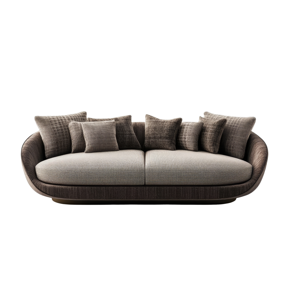 Stylish modern sofa with plush cushions isolated on transparent background for contemporary interior design inspiration, sofa render isolated on transparent background on transparent background png