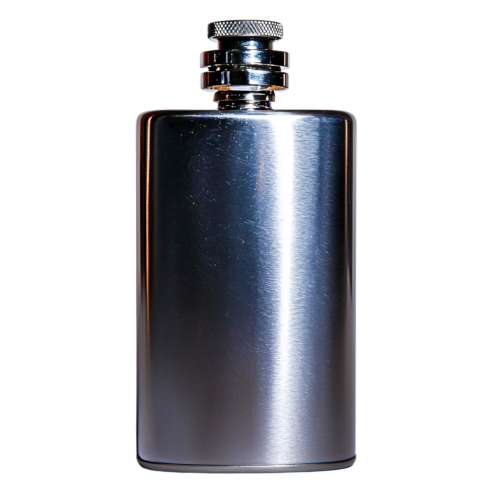 Silver Metal Hip Flask for Alcoholic Beverages in Elegant Design png