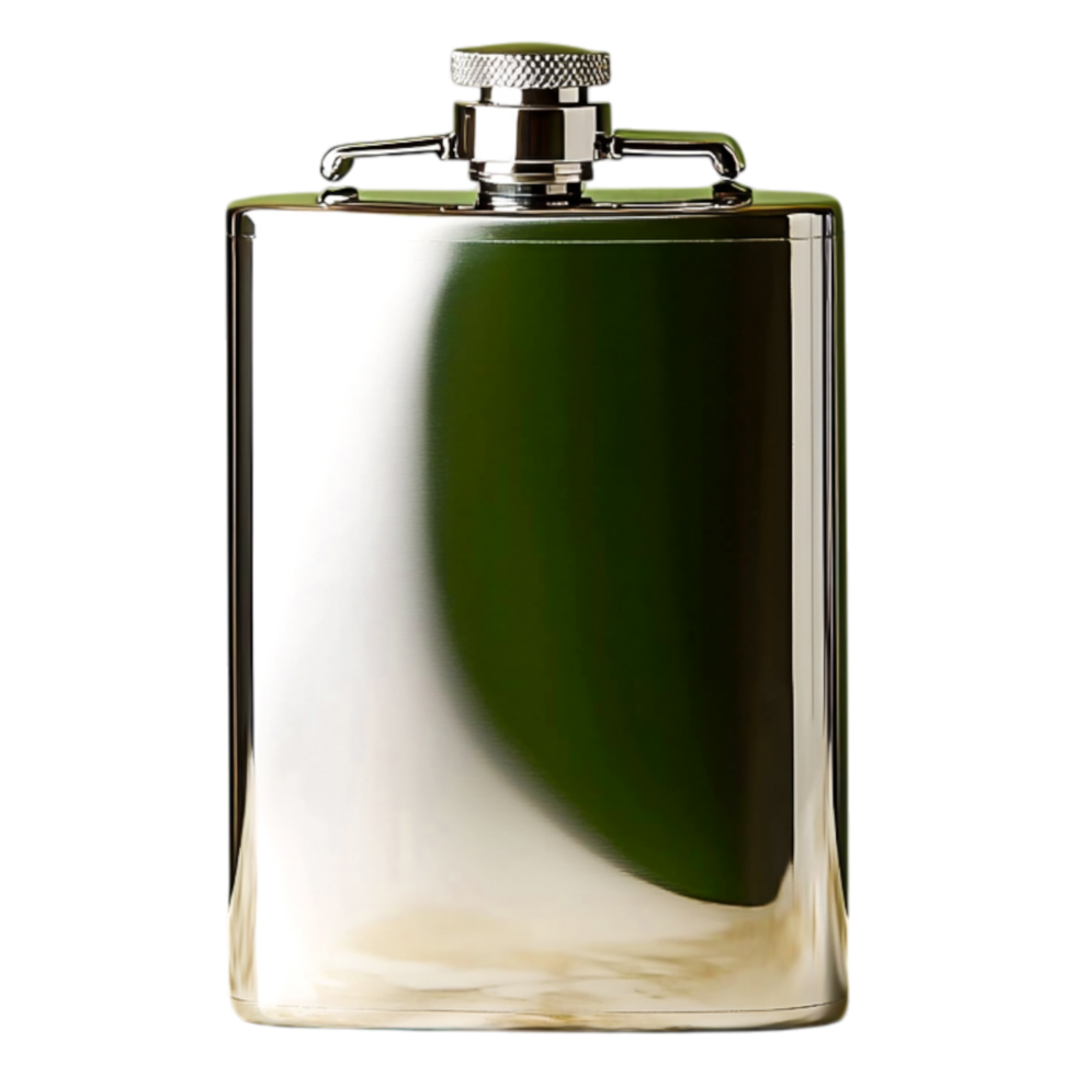 Sleek Stainless Steel Flask with Reflective Surface and Screw Cap png