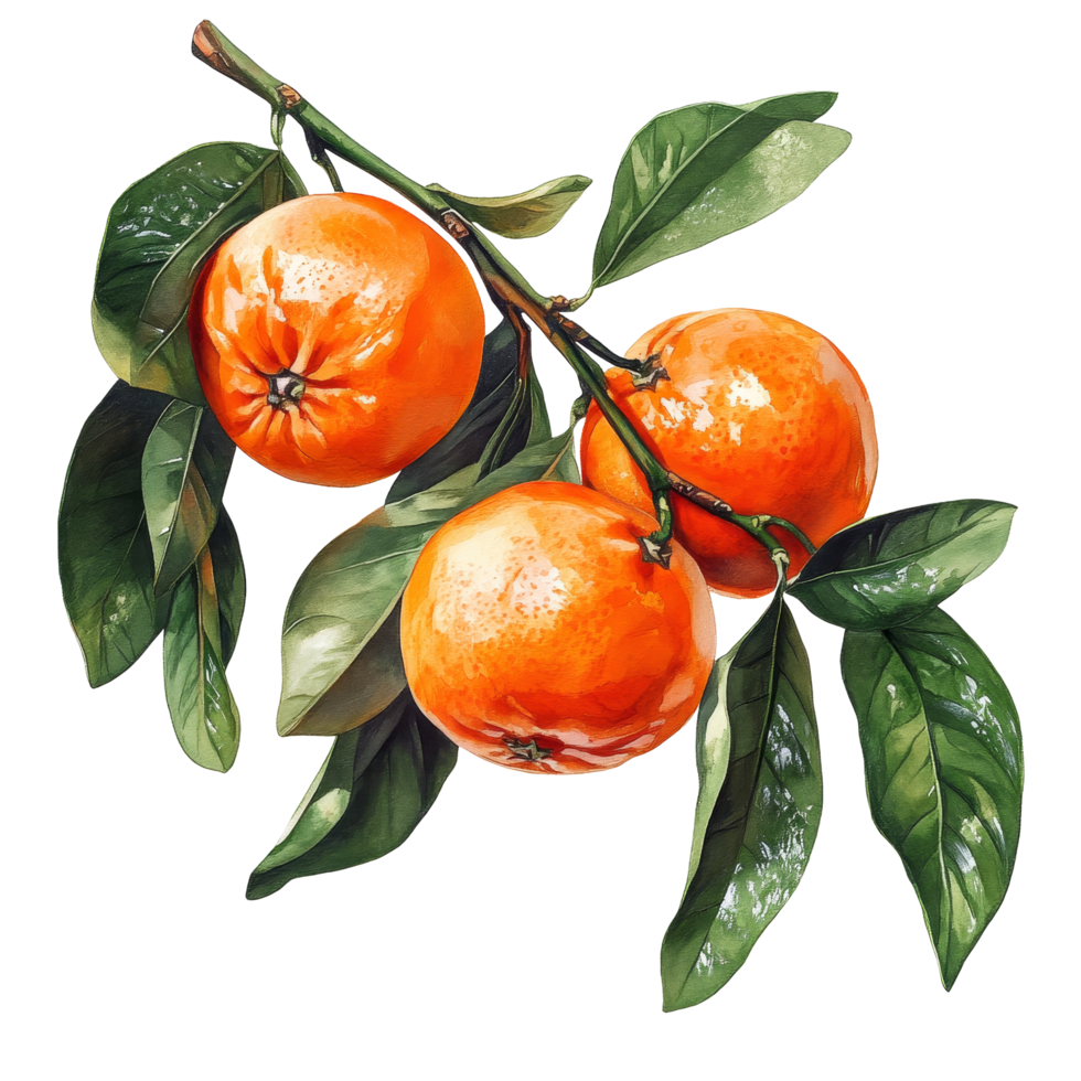 Three ripe mandarins with green leaves on a transparent background highlight their natural beauty and freshness, Mandarin iolated on transparent background png