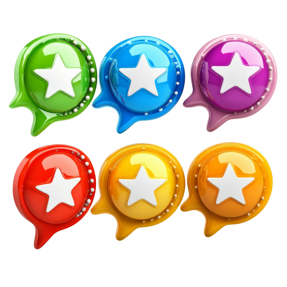Colorful customer feedback request icons in a creative arrangement on a transparent background, Review us on transparent background Customer Feedback Request Bubbles png