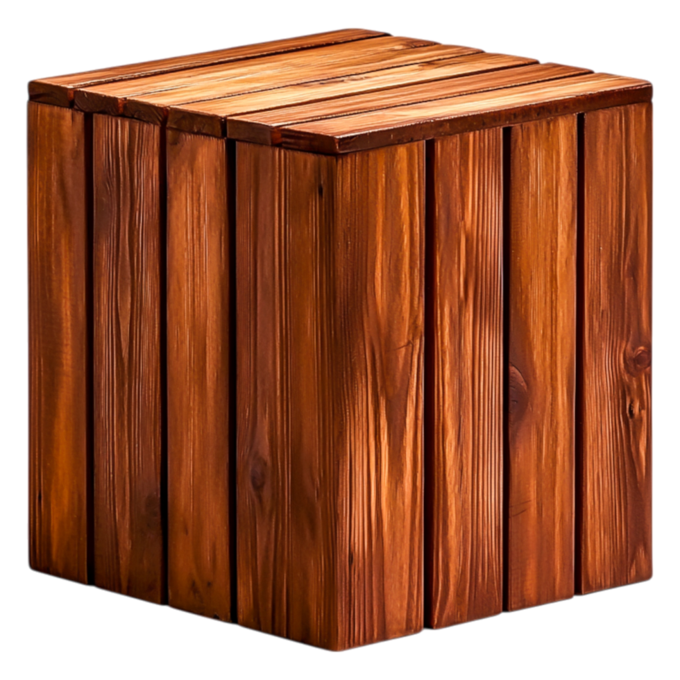 Wooden Cube Table with Natural Finish and Textured Surface Design png