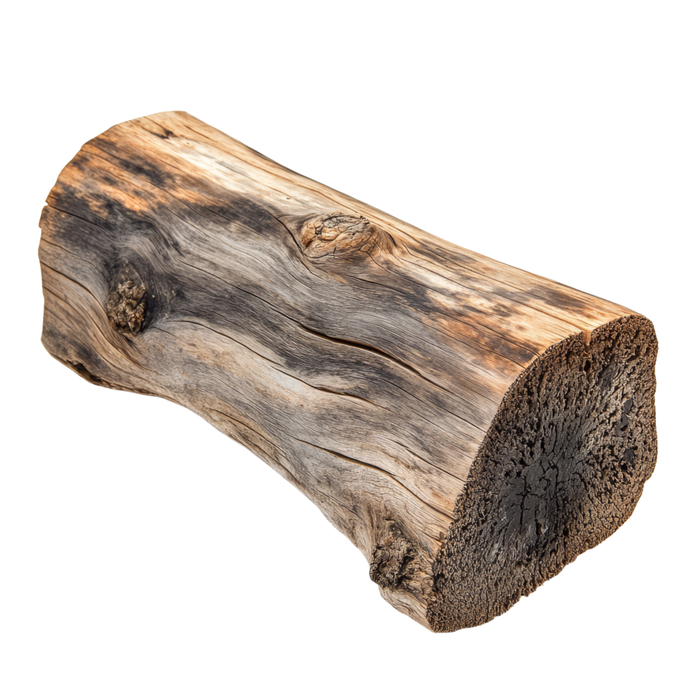 A rustic wooden log with natural textures on a bright transparent background, Old wood log transparent background. Wooden log transparent background png