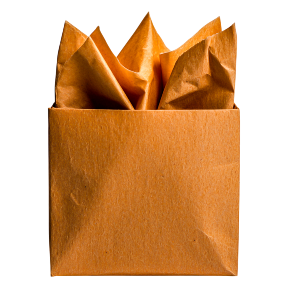Brown Paper Gift Box with Crumpled Tissue Paper Background png