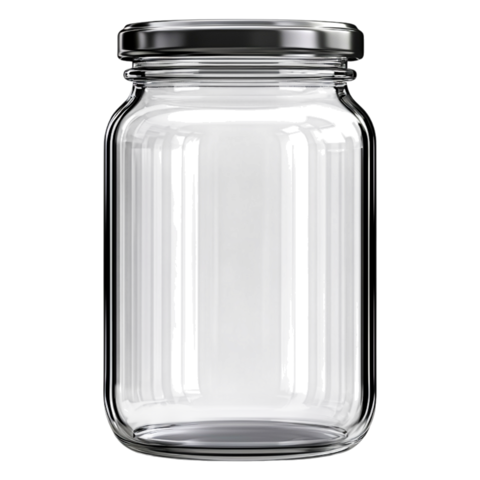 Empty Glass Jar with Metal Lid for Storage and Display Purposes png