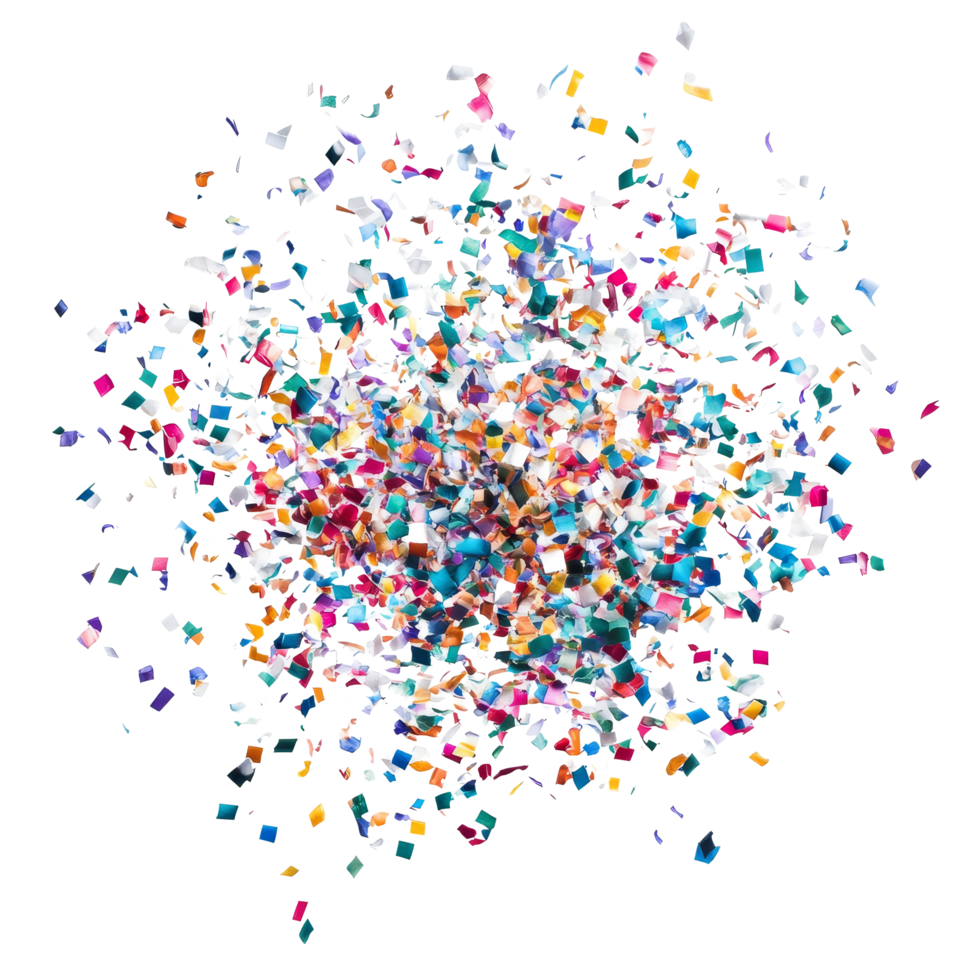 Colorful confetti bursts against a vibrant transparent background, creating a festive and joyful atmosphere for celebrations or events in bright hues, Colorful confetti bursting isolated png
