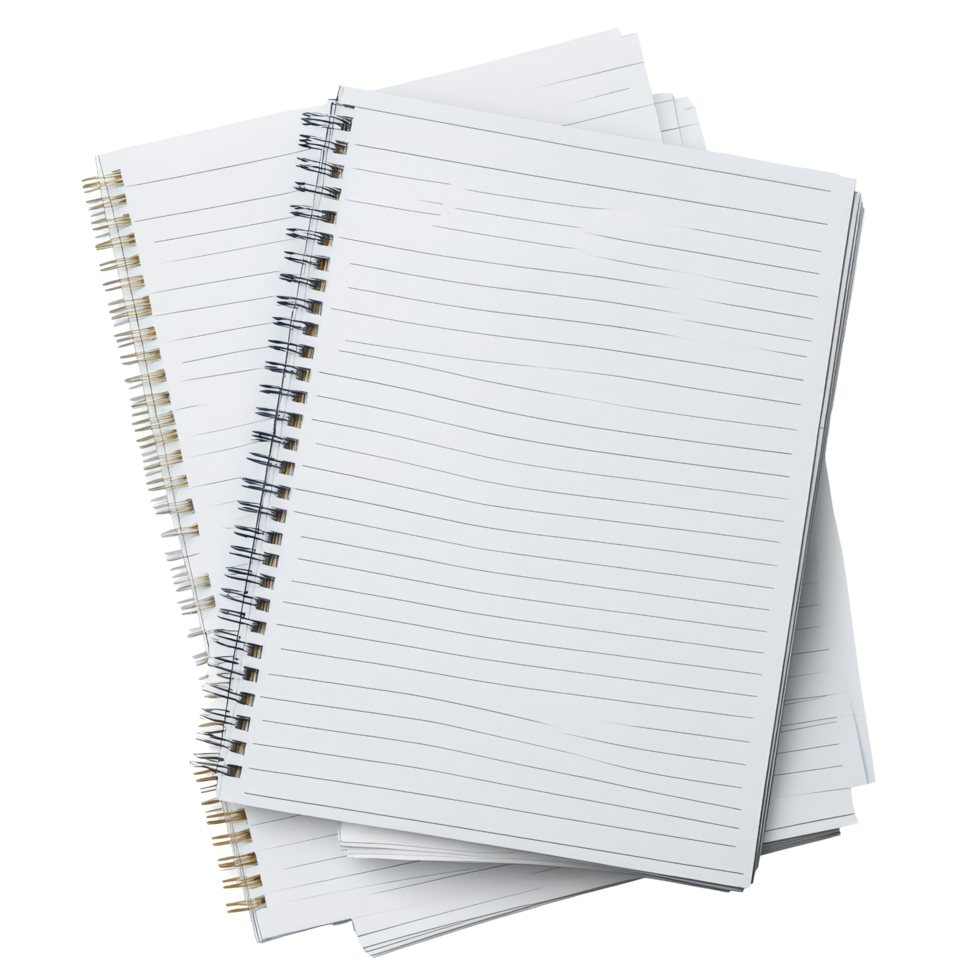 Stacked lined sheets of paper on a transparent background for jotting down notes or ideas, lined paper sheets or notepad pages on transparent backgroundfile png
