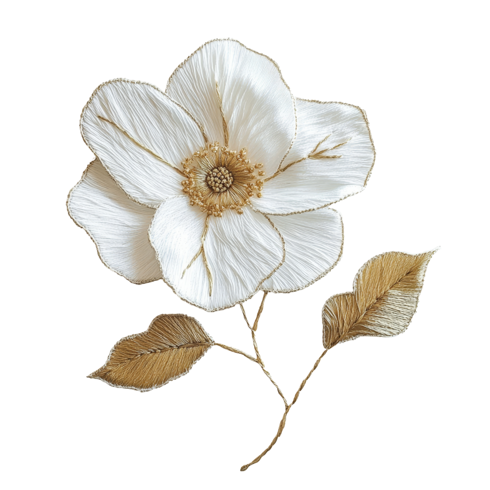 Elegant transparent flower embroidery on a light background showcasing intricate stitching and natural design elements, Embroidery flower on a transparent background. Flower transparent background png