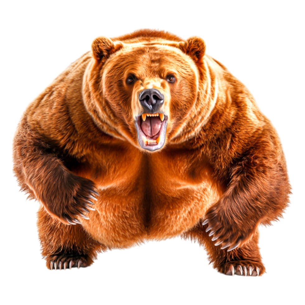 Fierce Brown Bear Roaring in Forest Setting with Intense Expression png