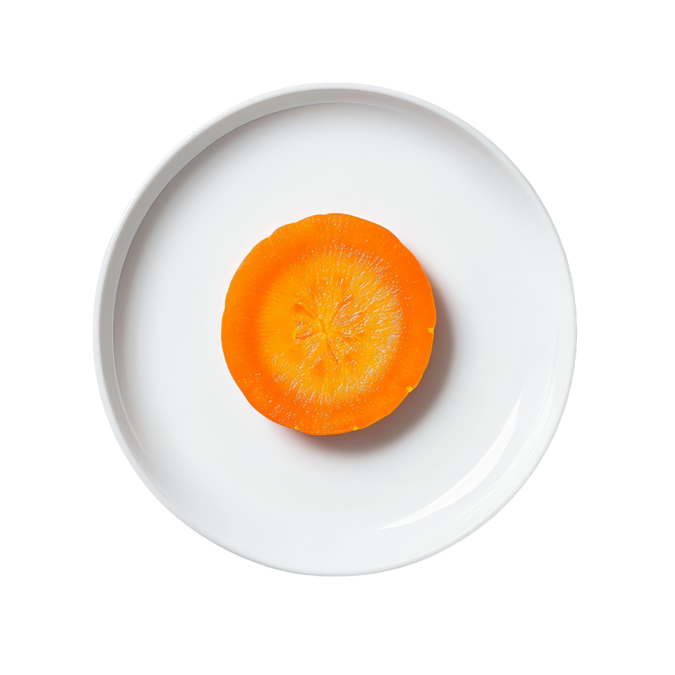 Fresh carrot slice on a plate against a transparent background showcasing vibrant colors and natural textures, carrot slice in a plate on transparent background png