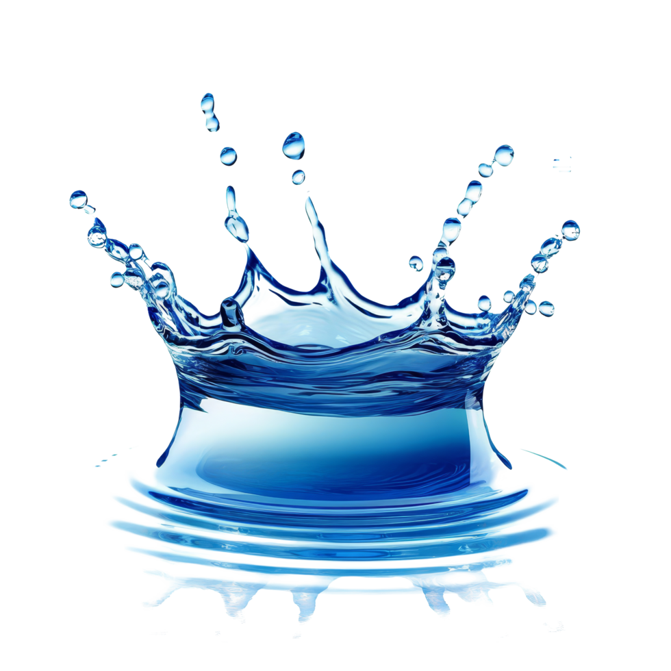 Blue water drop splashing with vibrant droplets isolated on a clean transparent background, blue water drop splashing isolated on transparent background png