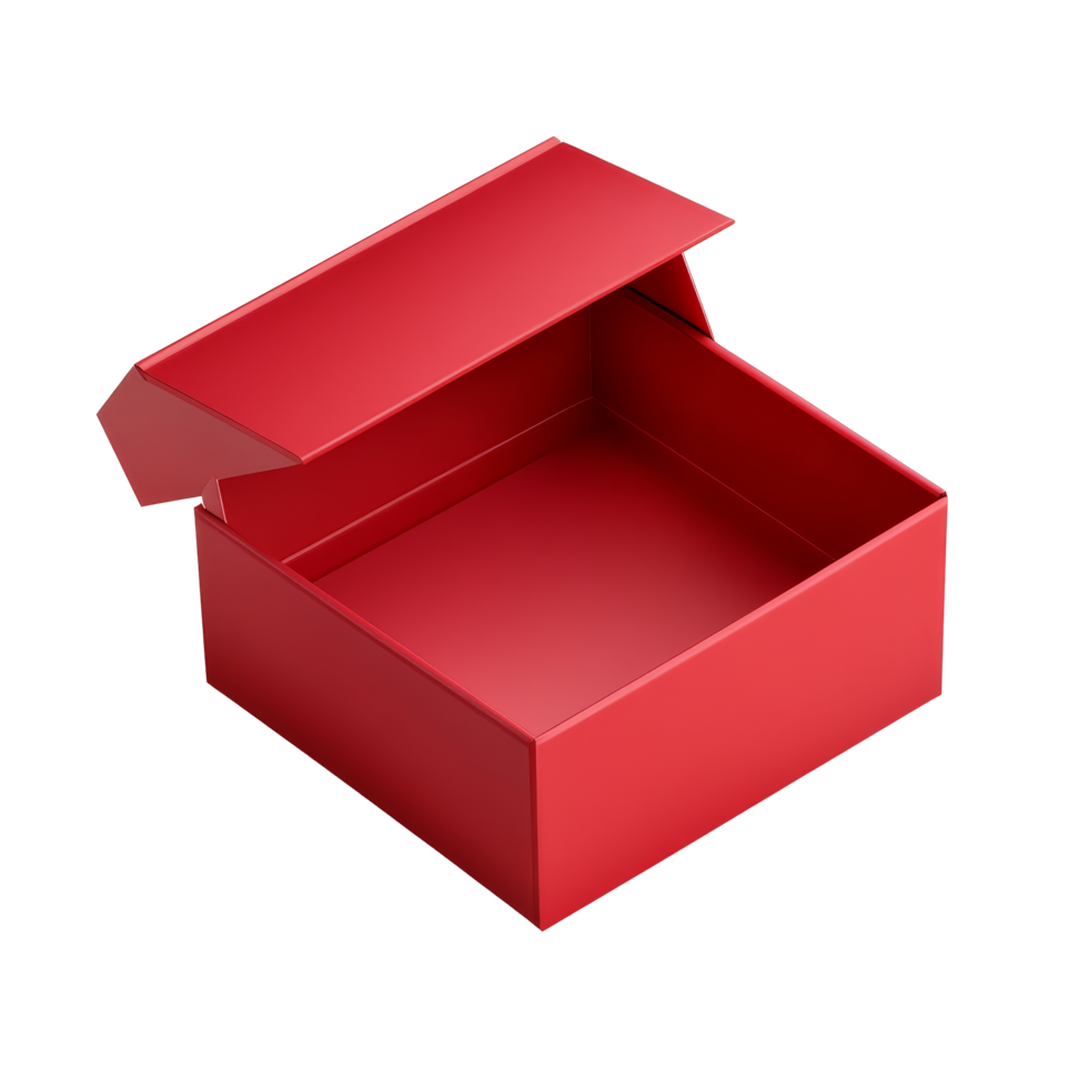 An open red gift box isolated on a transparent background, perfect for presenting surprises or special occasions, Red open gift box isolated png