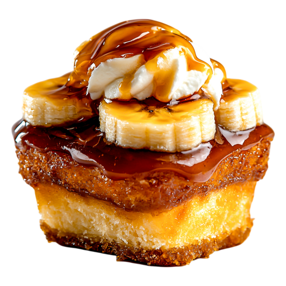Delicious Banana Dessert with Caramel Sauce and Whipped Cream png