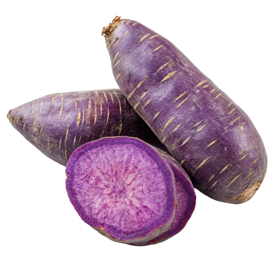 Sliced purple yams on a transparent background ready for culinary use in various delicious dishes, Slice purple yams on transparent background png